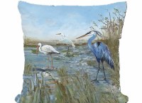 18" Sq Marshland Bird Trio Coastal Indoor/Outdoor Decorative Pillow