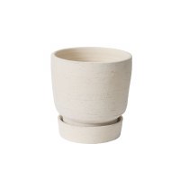 8" White Textured Ceramic Pot with Saucer