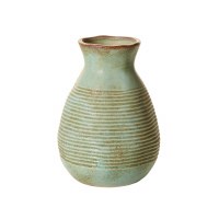 11" Green and Brown Lines Ceramic Vase