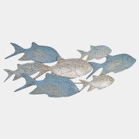 41" Blue and Silver School of Fish Coastal Metal Wall Art Plaque