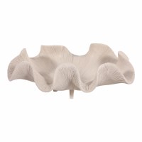 17" x 12" Cream Oval Wavy Polyresin Decorative Bowl