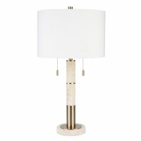28&quot; Distressed Bronze and Beige Travertine Table Lamp