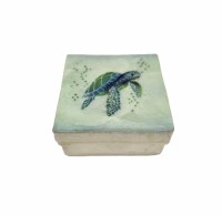 3" Sq Capiz Green Turtle Box