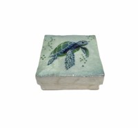 2.5" Sq Capiz Green Turtle Box