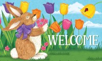 18" x 30" "Welcome" Bunny with Tulips Doormat