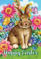 18" x 13"  "Happy Easter" Brown Bunny Mini Garden Flag
