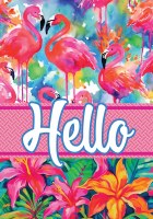 18" x 13" "Hello" Pink Flamingos and Hibiscus Mini Garden Flag