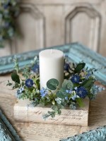 4.5" Opening Faux Blue Flowers Candle Ring
