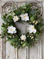 24" Round Faux White Magnolia Wreath