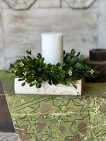 4" Opening Faux Green Leaves with White Buds Candle Ring