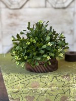 10" Faux Green Leaves with White Buds Half Orb
