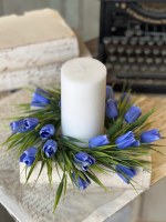 4" Opening Faux Blue Tulips Candle Ring