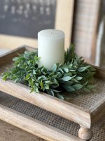 3.5" Opening Faux Frosted Green Small Leaves Candle Ring