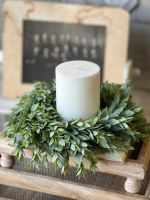 6.5" Opening Faux Frosted Green Small Leaves Candle Ring