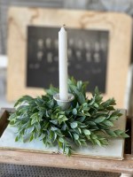 2.5" Opening Faux Frosted Green Small Leaves Candle Ring