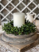 6.5" Opening Faux Green Boxwood Candle Ring