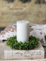 4.5" Opening Faux Light Green Boxwood Candle Ring