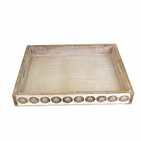 14" x 17.7" Whitewash Sand Dollar Wood Tray