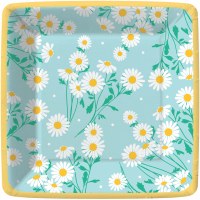 Pack of Eight 7" Sq Blue Daisy Charm Plates