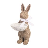 12" Faux Woven Brown Bunny with Basket by Mud Pie