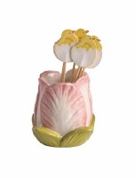 3" Pink Tulip Ceramic Toothpick Holder by Mud Pie