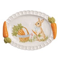 16" Oval Brown Bunny Ceramic Platter by Mud Pie