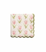 Pack of Twelve 5" Sq Pink Tulip Beverage Napkins by Mud Pie