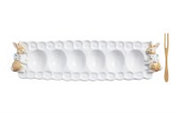 13" Brown Bunny Ceramic Six Egg Tray with Fork by Mud Pie