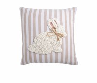 18" Sq White Bunny on Stripes Embroidered Pillow by Mud Pie