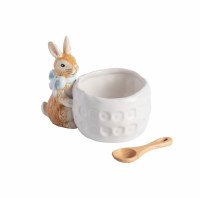 4" Blue Bow Bunny Ceramic Bowl with Spoon by Mud Pie