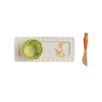 5" x 12" Brown Bunny Ceramic Tray with Bowl and Spreader by Mud Pie