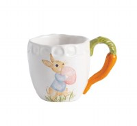15 Oz Orange Carrot Handle Ceramic Bunny Mug by Mud Pie