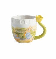 15 Oz Yellow Flower Handle Ceramic Bunny Mug by Mud Pie