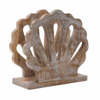 6" Whitewashed Scallop Wood Napkin Holder