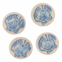 Set of Four 4" Round Blue Shell on Braided Coasters
