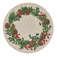 15" Round Pine Berries on Braided Placemat