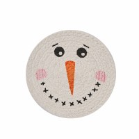 8" Round Snowman on Braided Trivet