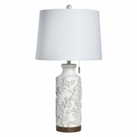 32" Antiqued White Coral Cylinder Polyresin Table Lamp