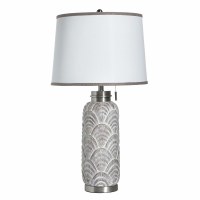 32" Distressed White and Silver Arches Polyresin Table Lamp
