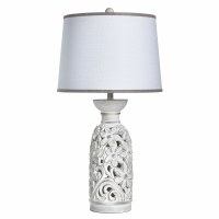 33" Distressed White Openwork Flowers Polyresin Table Lamp