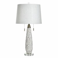33" Silver and White Fan Double Pull Polyresin Table Lamp