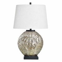 31" Antiqued Silver Tropical Leaves Polyresin Table Lamp