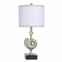 32" Antiqued Silver Nautilus and Clear Orb Polyresin Table Lamp