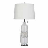 34" White and Silver Artisan Glass Table Lamp