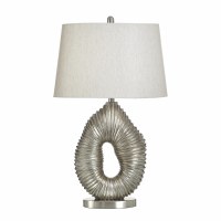 32" Silver Sculpted Oval Ring Polyresin Table Lamp