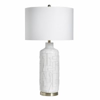 33" White Modern Lines Ceramic Table Lamp