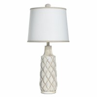 30" Distressed White Shell Grid Polyresin Table Lamp