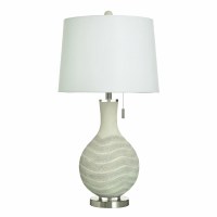 33" Distressed White Textured Rows Polyresin Table Lamp