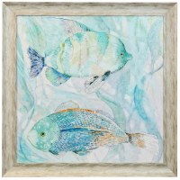 42" Sq Multi Pastels Sweet Fish Duo Gel Textured Framed Coastal Print