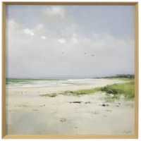 39" Sq Green Quiet Shore Under Clouds Gel Textured Framed Coastal Print